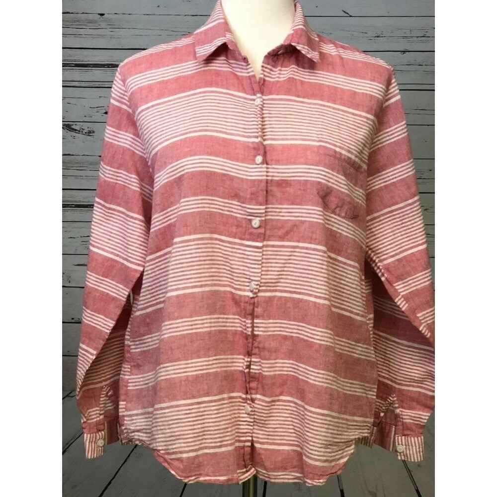 Lill's Closet Shirt Medium Striped Top Womens Blouse Long Sleeve Button Front